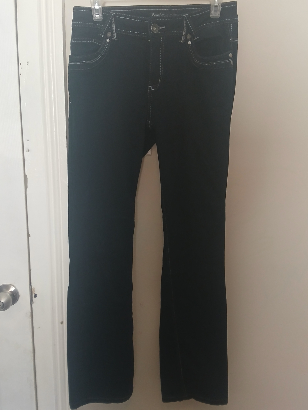 Women’s Road Runner Mid Rise Black Boot-Cut Jeans with Contrast Stitching